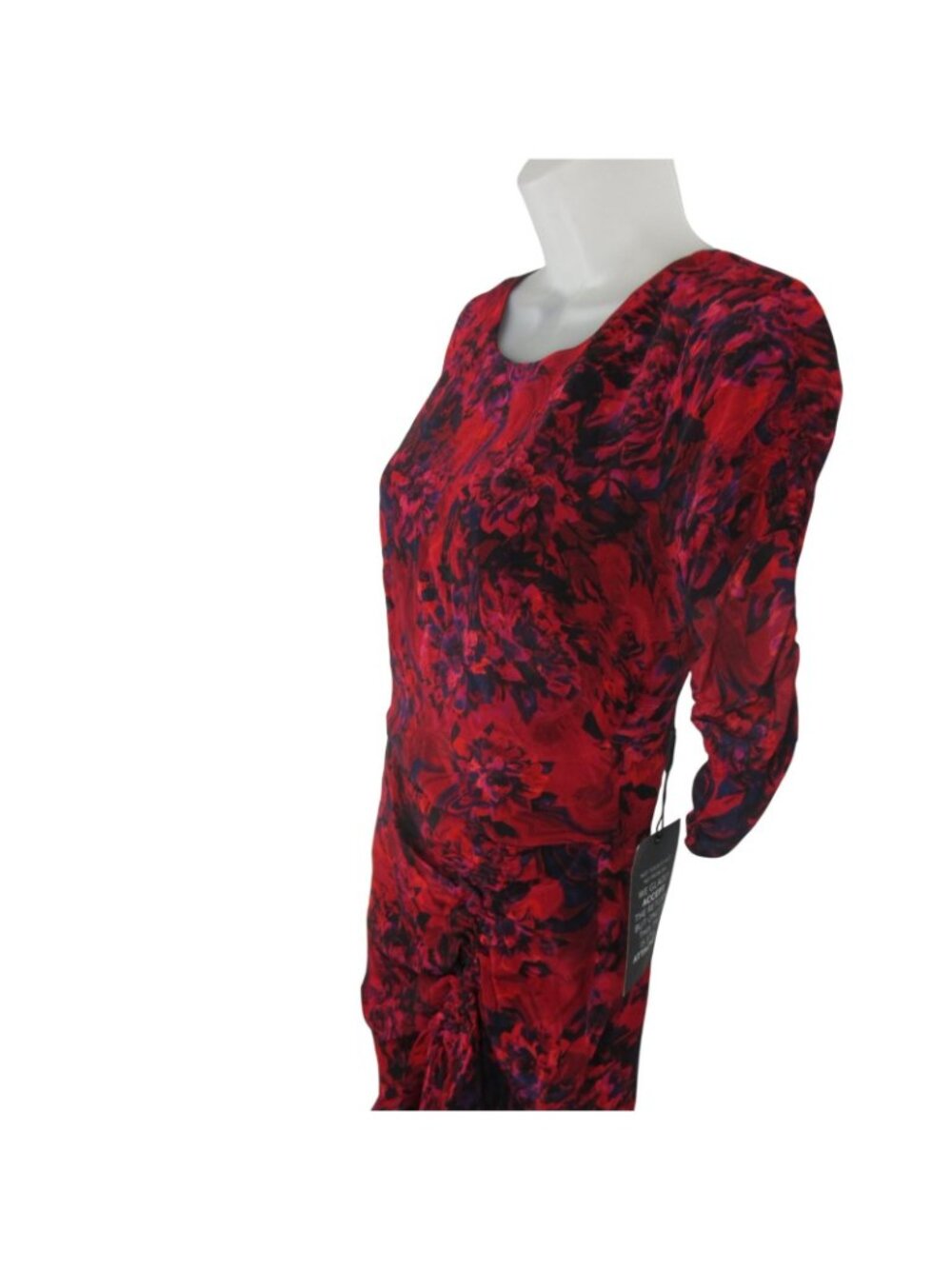 White House Black Market Floral Ruched Midi Dress Red & Black Size 00 Elegant - Picture 5 of 8